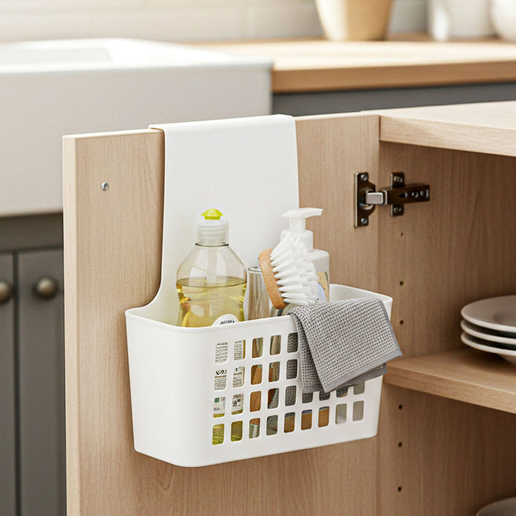 Orsina Temel Small Hangable Organiser Basket with Lid – White Plastic