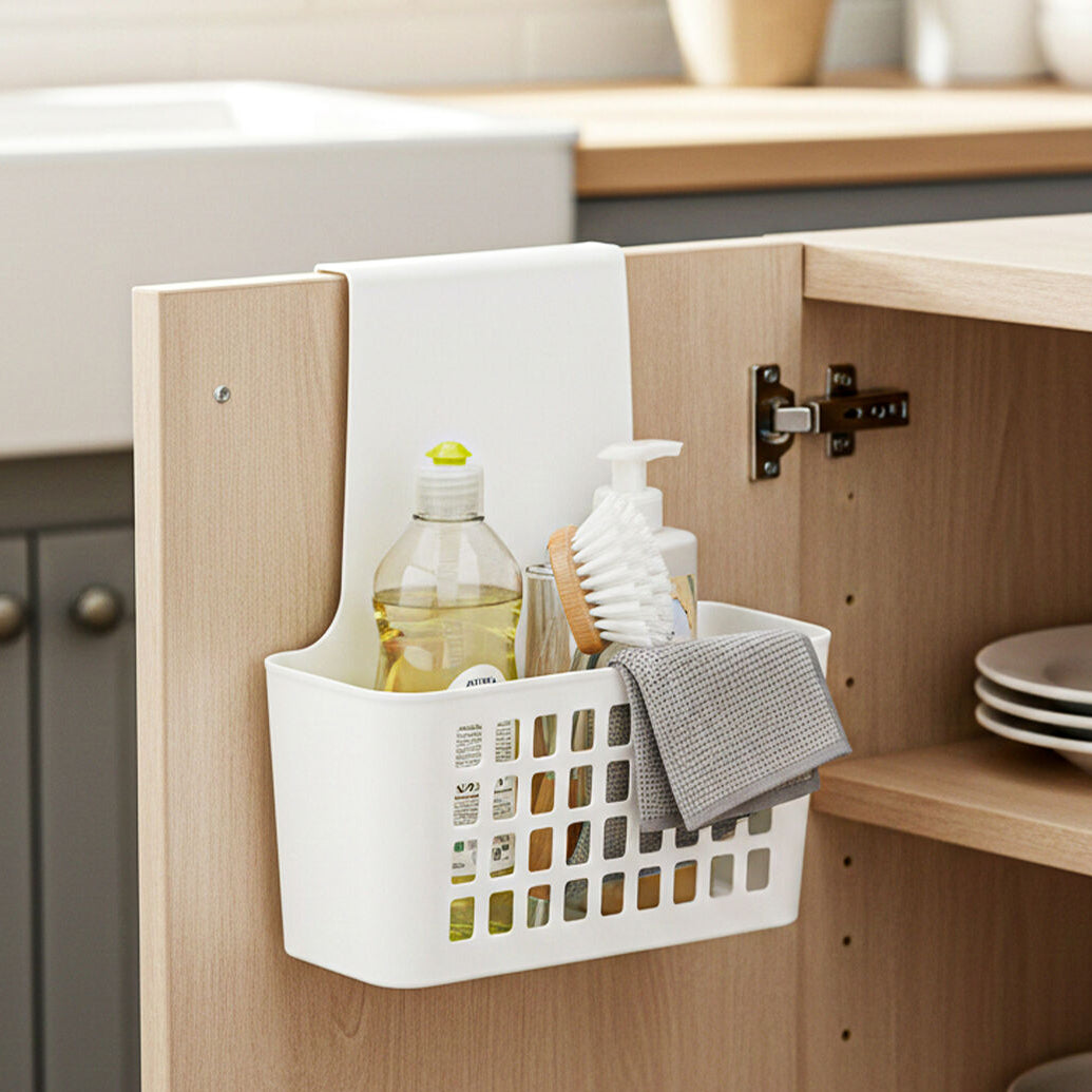 Orsina Temel Small Hangable Organiser Basket with Lid – White Plastic