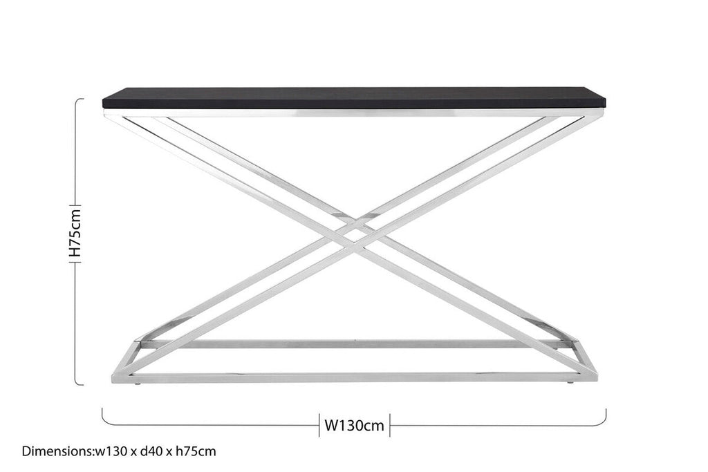 Orsina Tribute Console Table – Black Leather Effect & Stainless Steel