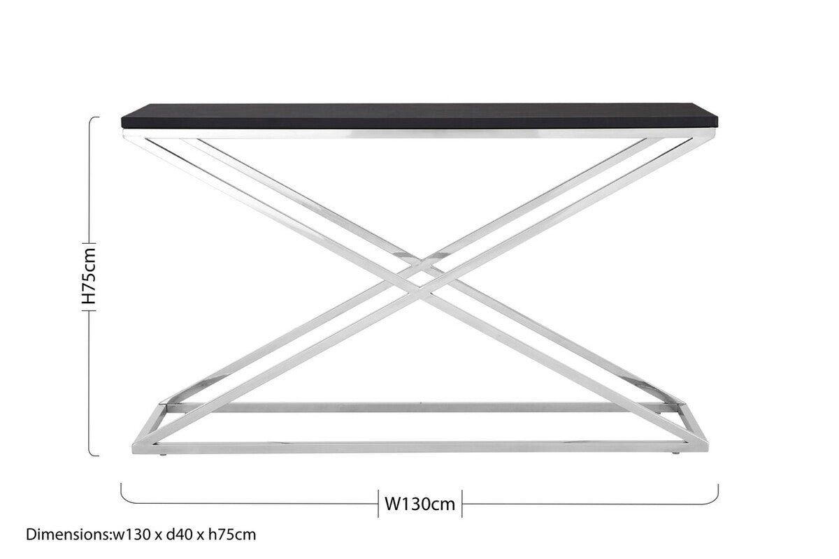 Orsina Tribute Console Table – Black Leather Effect & Stainless Steel