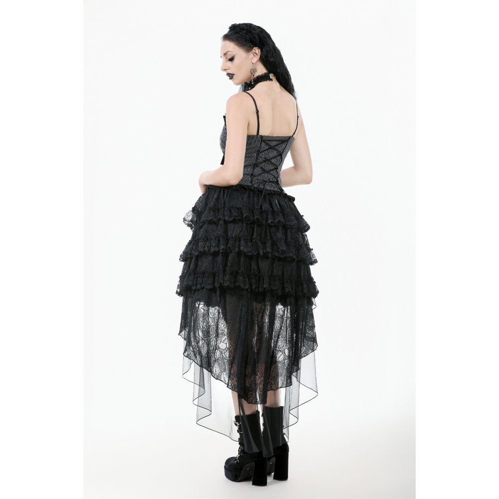 Dark in Love Belladonna Black Tiered Lace High-Low Goth Skirt