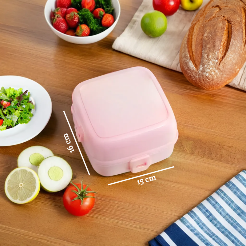 Orsina 4-Section Lunch Box with Spork – Pink Bento Food Container