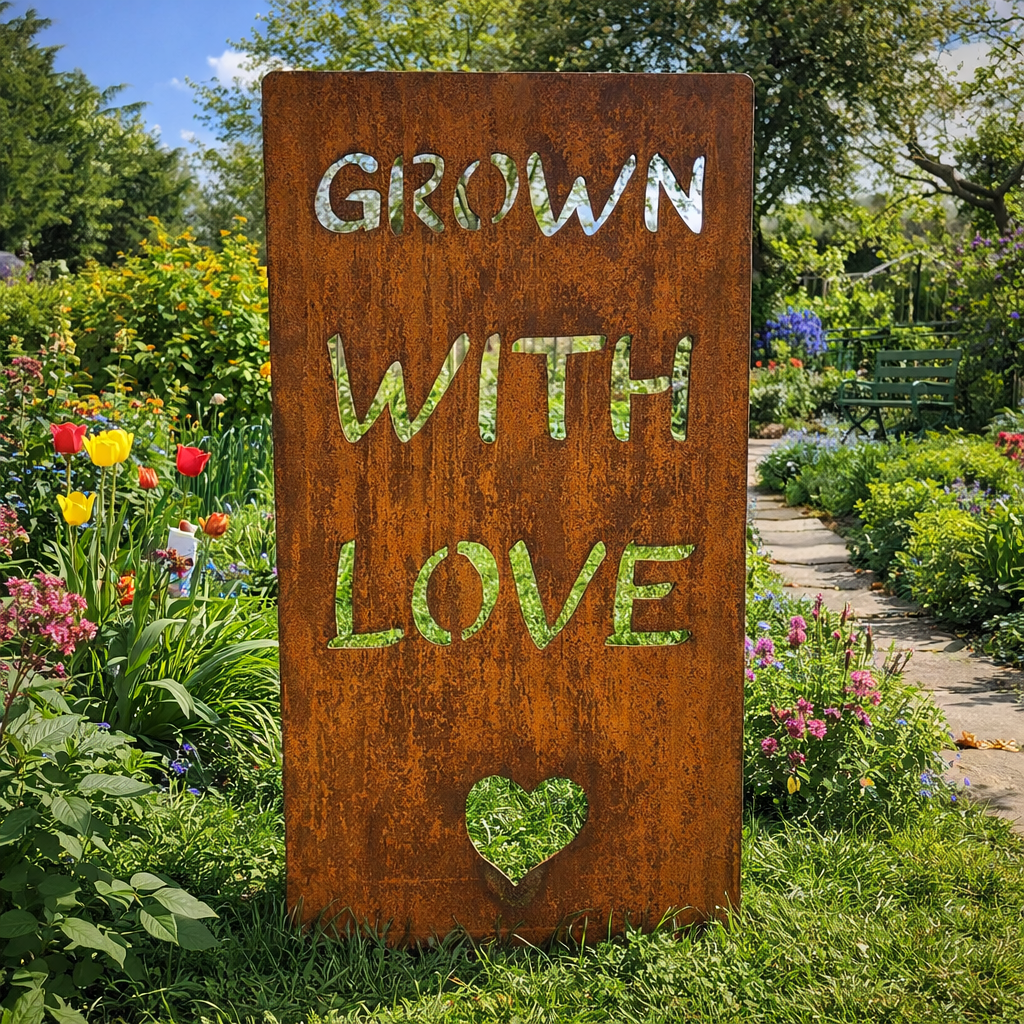 Grown With Love Rusty Metal Garden Sign | Rustic Warehouse Norfolk