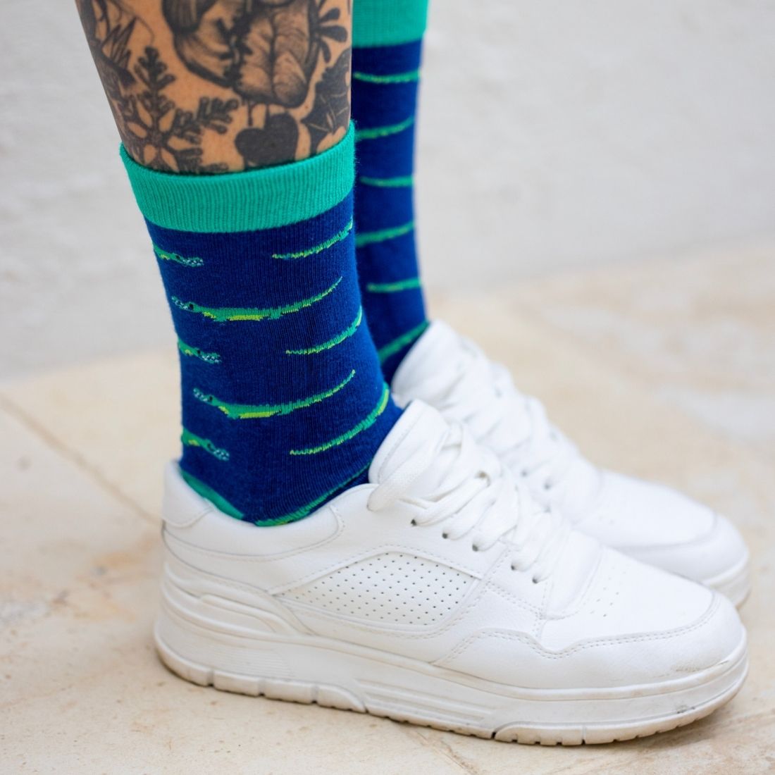 Swole Panda Crocodile Bamboo Socks – Breathable Deep Blue Novelty Socks