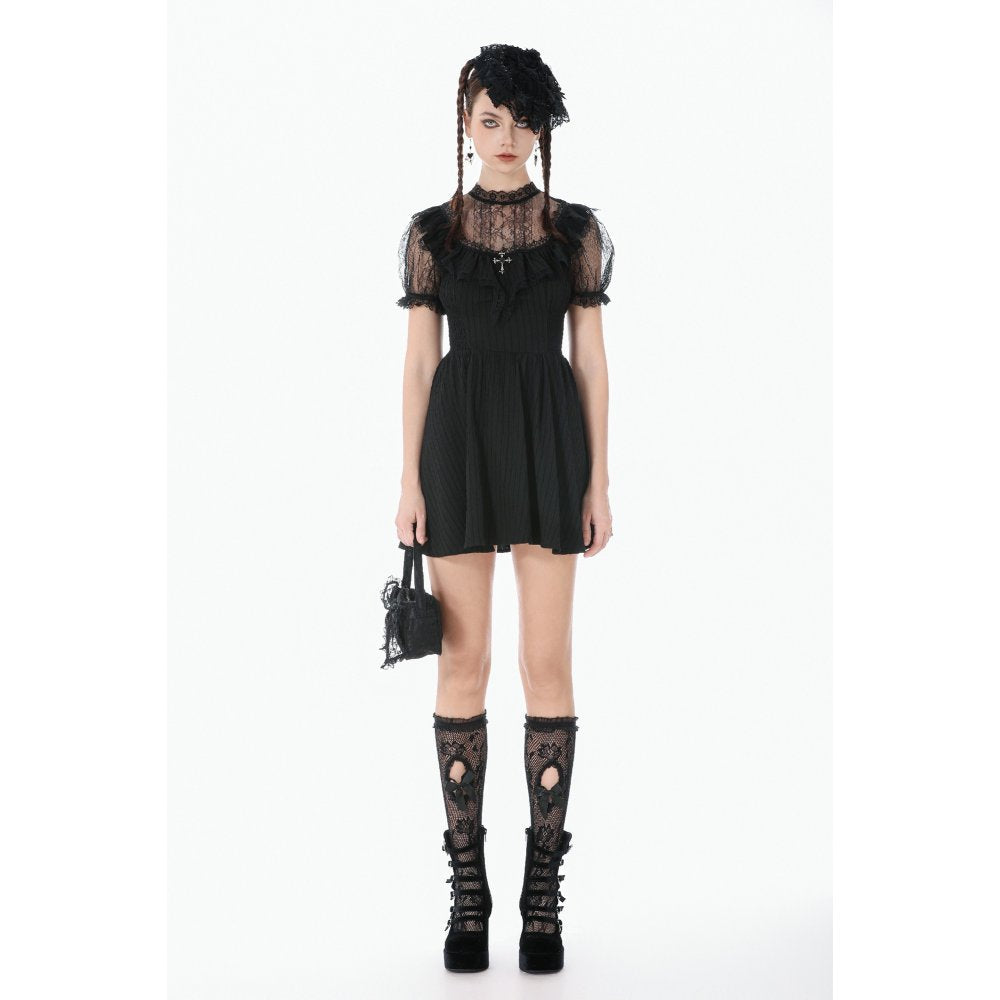 Dark in Love Black Lace Silhouette Gothic Dress with Cross Charm