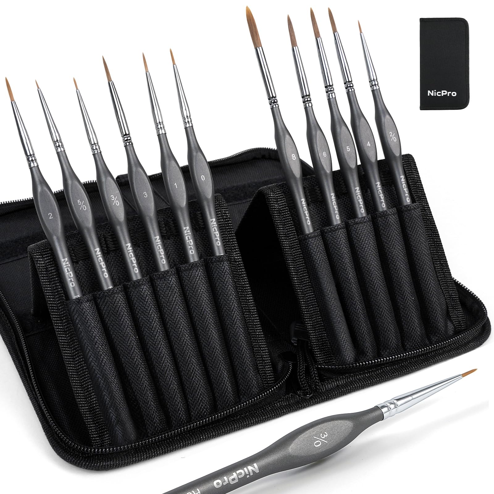 Nicpro Kolinsky Sable Miniature Paint Brush Set - 11PCS Fine Detail Kit