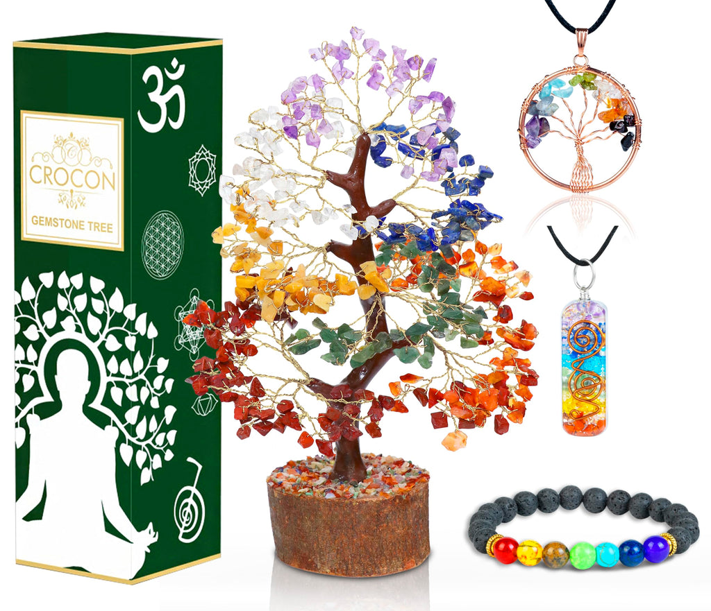 Seven Chakra Tree of Life - 12" Gemstone Money Tree Decor