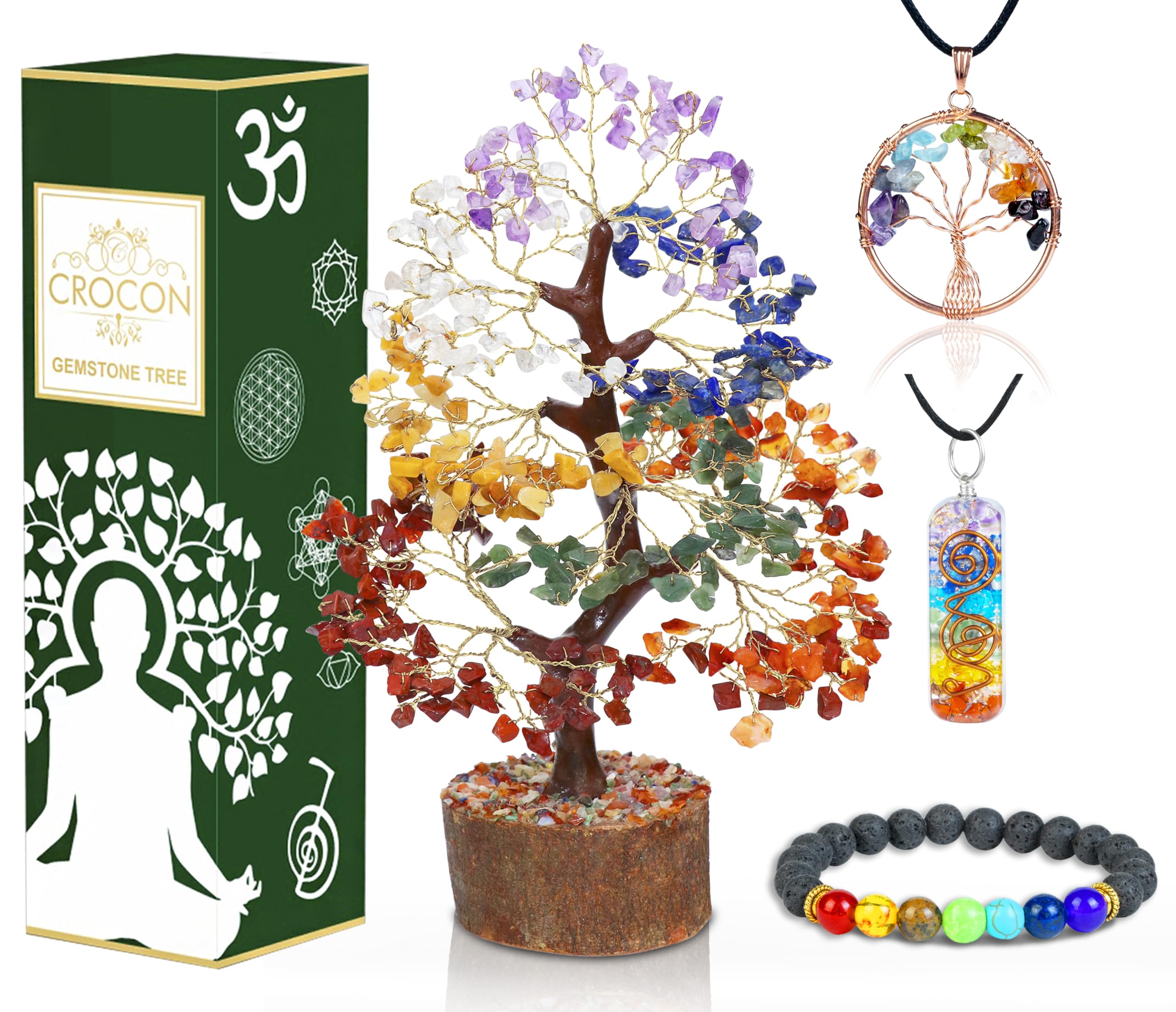 Seven Chakra Tree of Life - 12" Gemstone Money Tree Decor