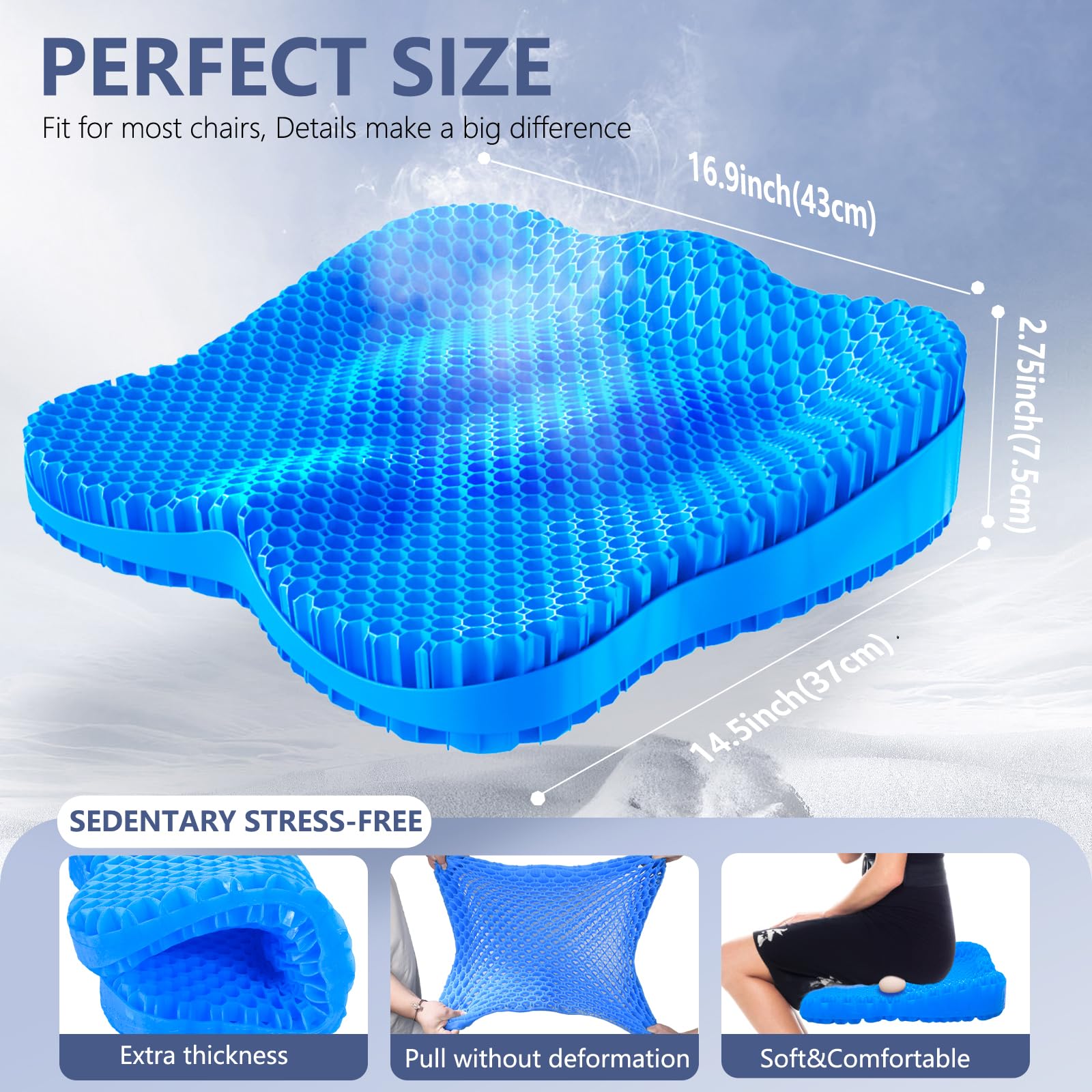 Gel Seat Cushion – 3.5" Thick Ergonomic Orthopedic Chair Pad