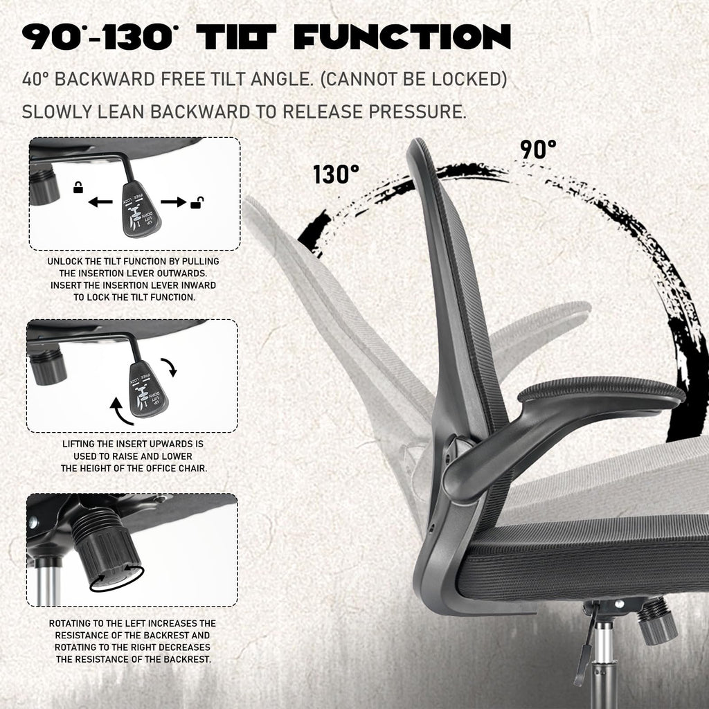 Durrafy Ergonomic Office Chair | Mesh Desk Chair with Flip-up Armrests