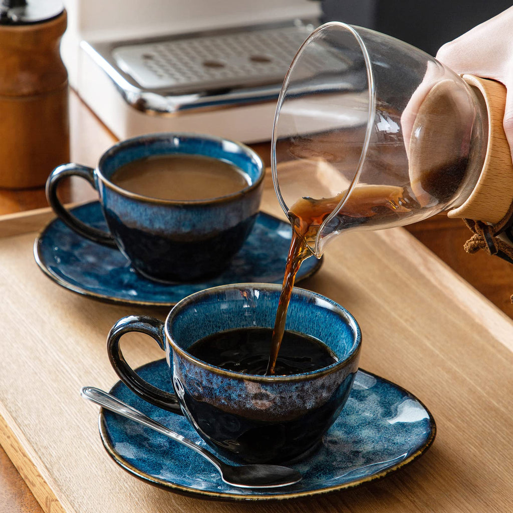 vancasso Starry Ceramic Coffee Cup and Saucer Set - 4 Piece Stoneware, 270ml