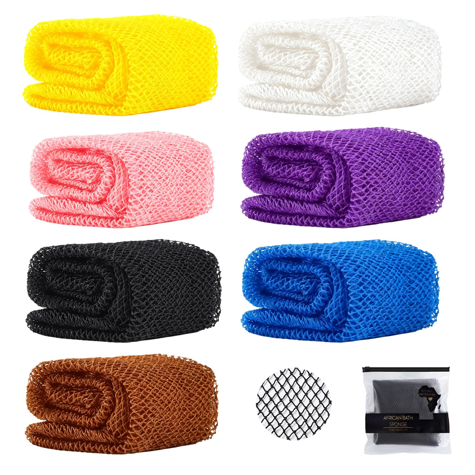 Jolof Store African Net Sponge – 7 Pcs Exfoliating Back Scrubber Set