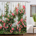 Jolof Store Roses on Wooden Shower Curtain – Rustic Floral Polyester Decor