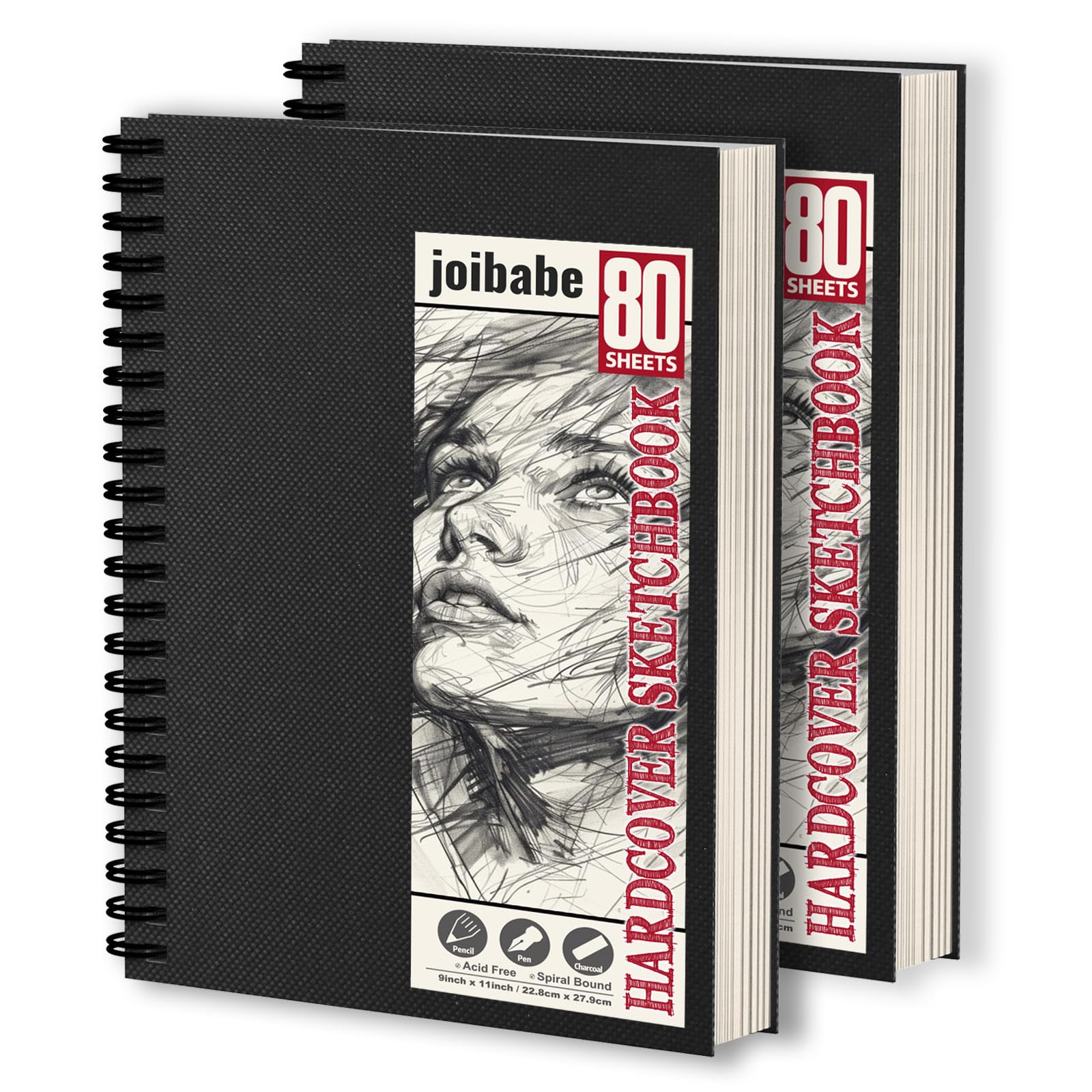 Joibabe A4 Sketchbook | 2-Pack Hardcover Spiral Drawing Pad | 160 Sheets