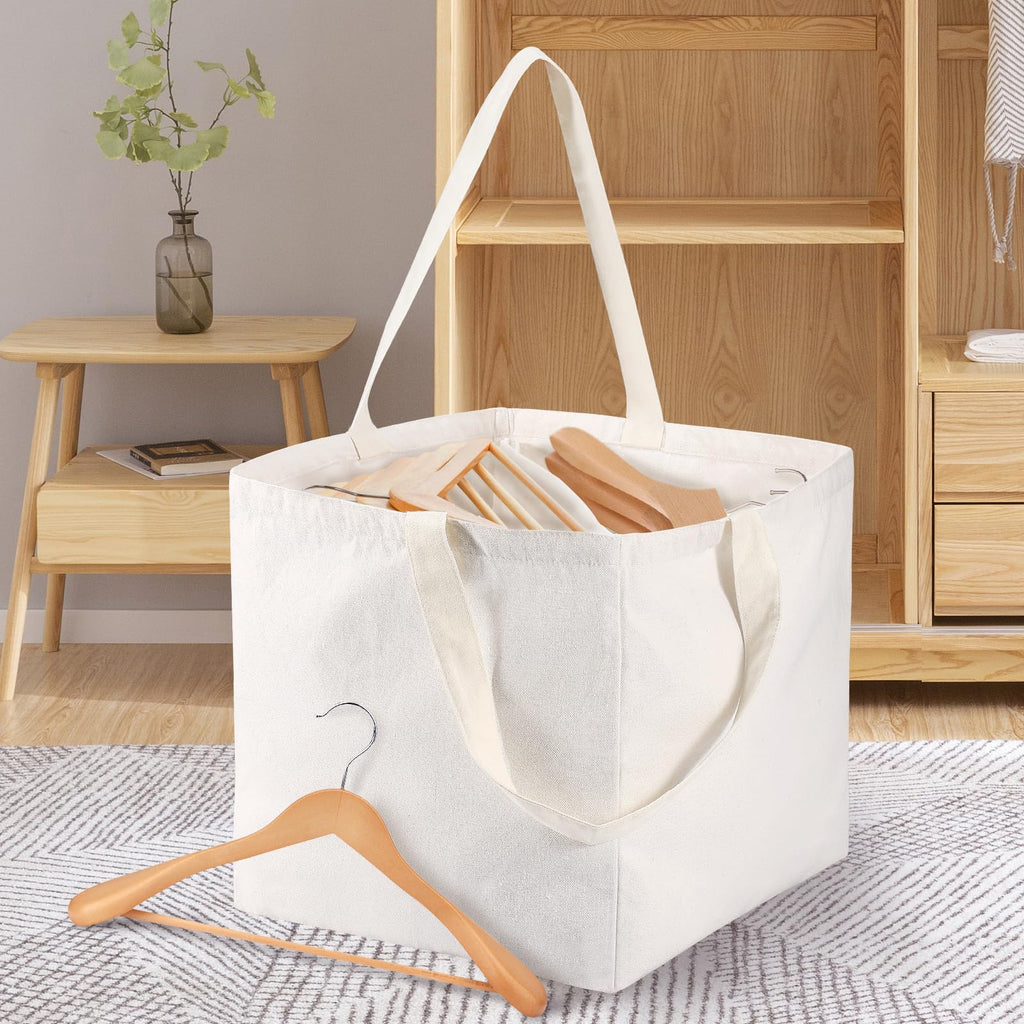 Square Hanger Storage Bag with Handles, Large Capacity Foldable Canvas Clothes Hanger Organizer Box for Wardrobe Storage Space Saving White Square - image 1