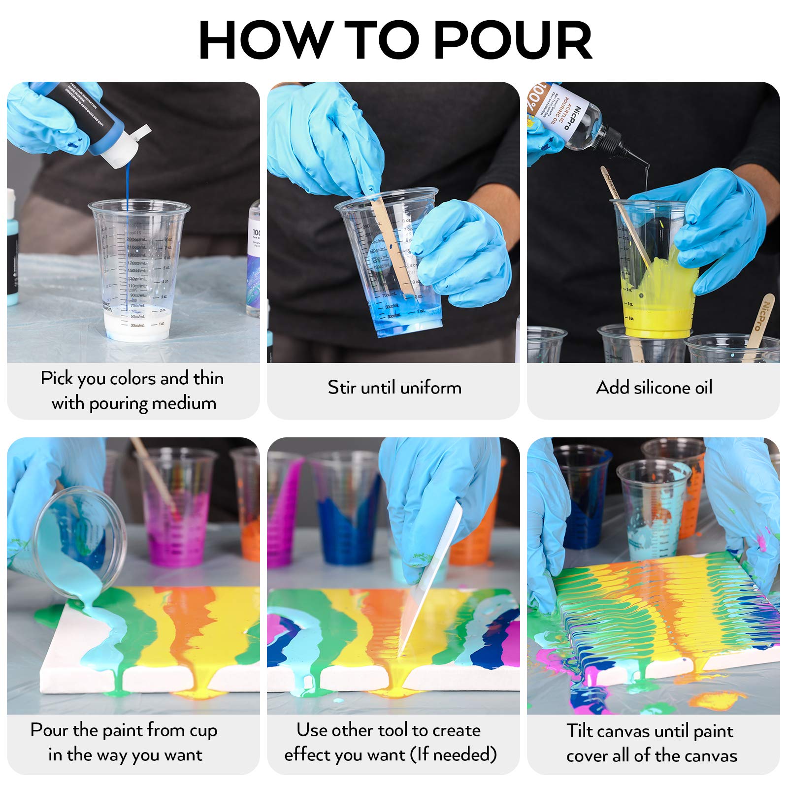 Nicpro Acrylic Pouring Kit – 19 Colors Fluid Art Starter Set with Tools