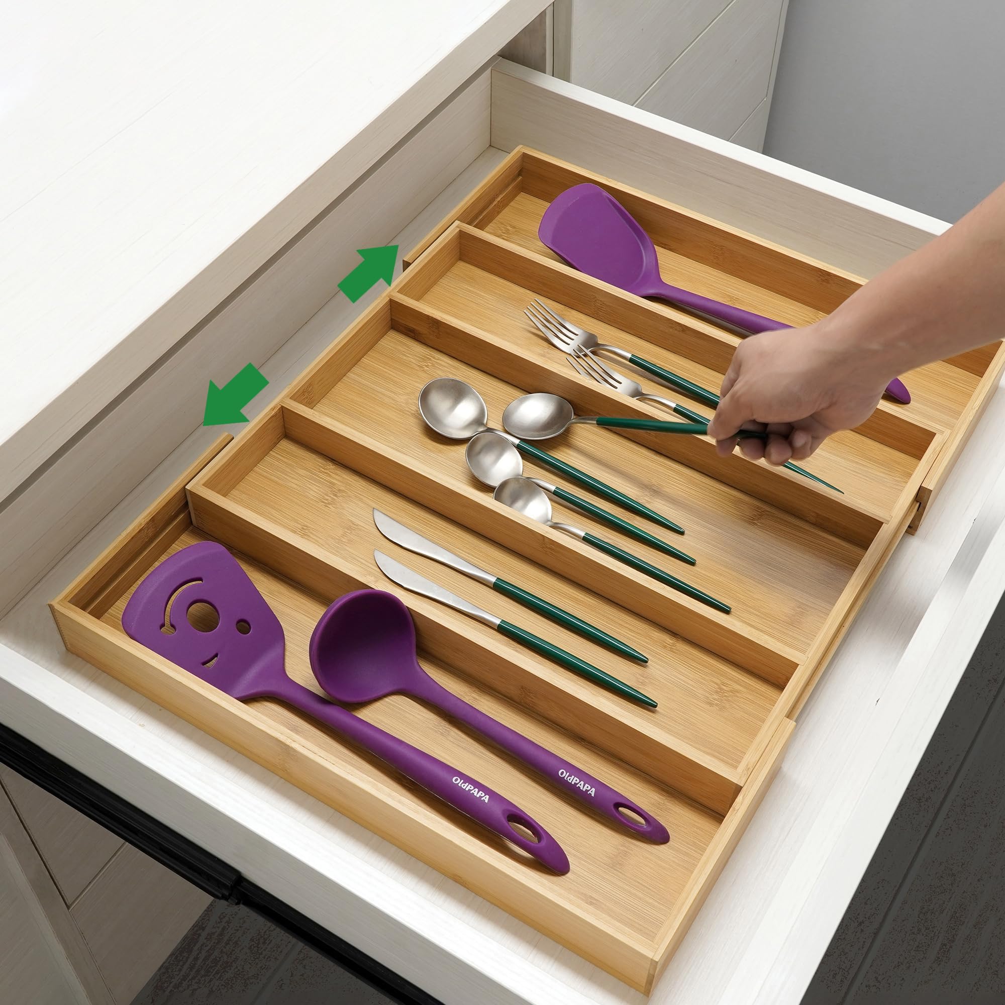 Utoplike Bamboo Cutlery Tray | Expandable Drawer Organiser for Silverware