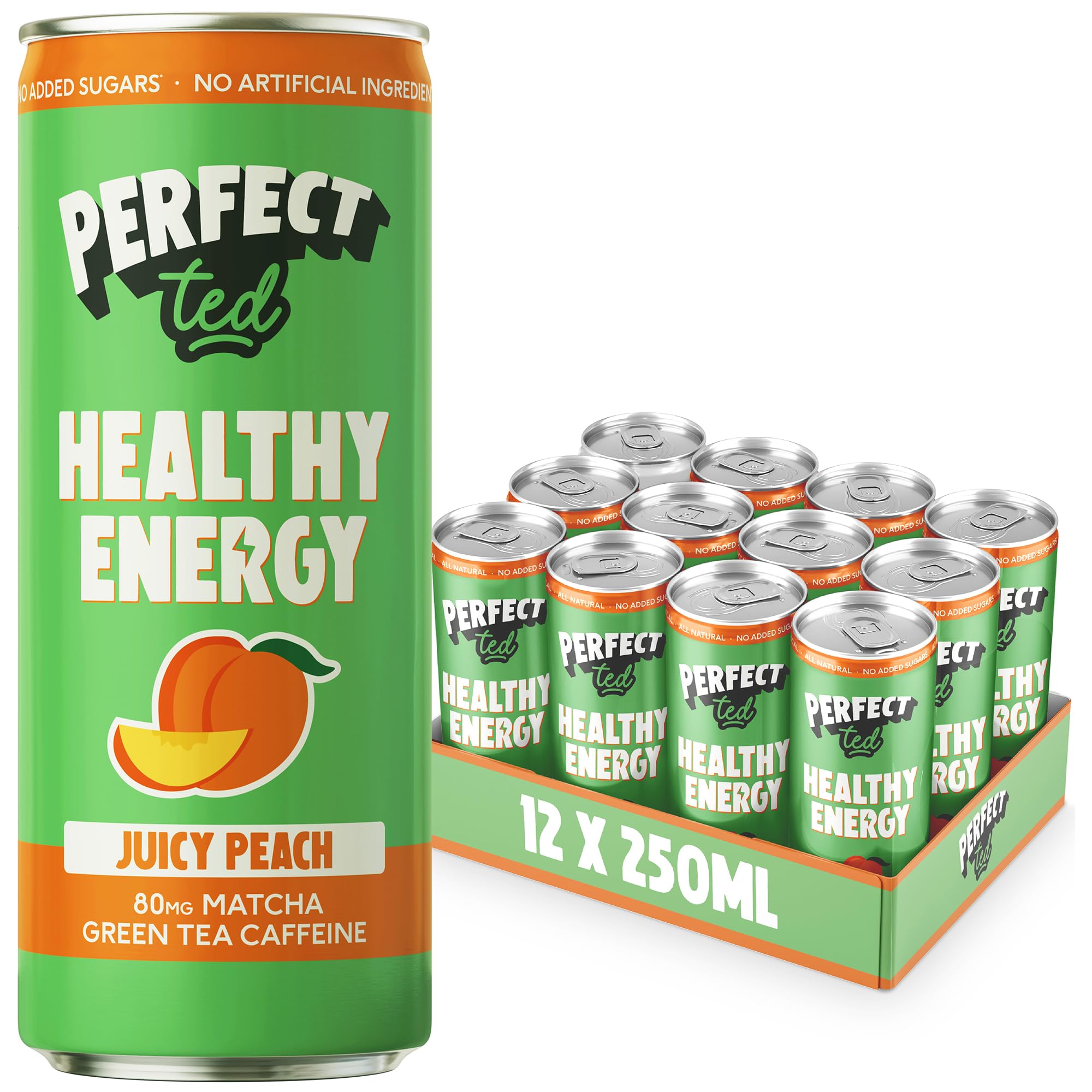 PerfectTed Juicy Peach Natural Energy Drink - 12 x 250ml Cans