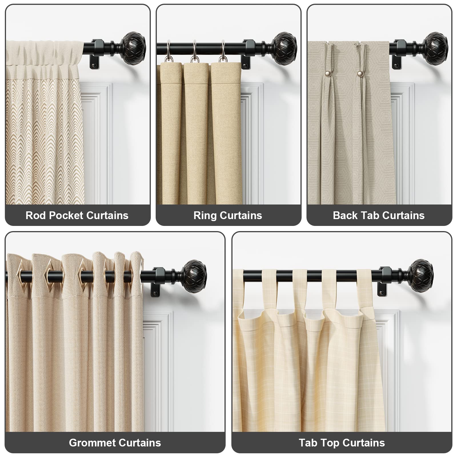 SZXIMU Extendable Curtain Rod | 182-365cm Black Metal Drapery Pole