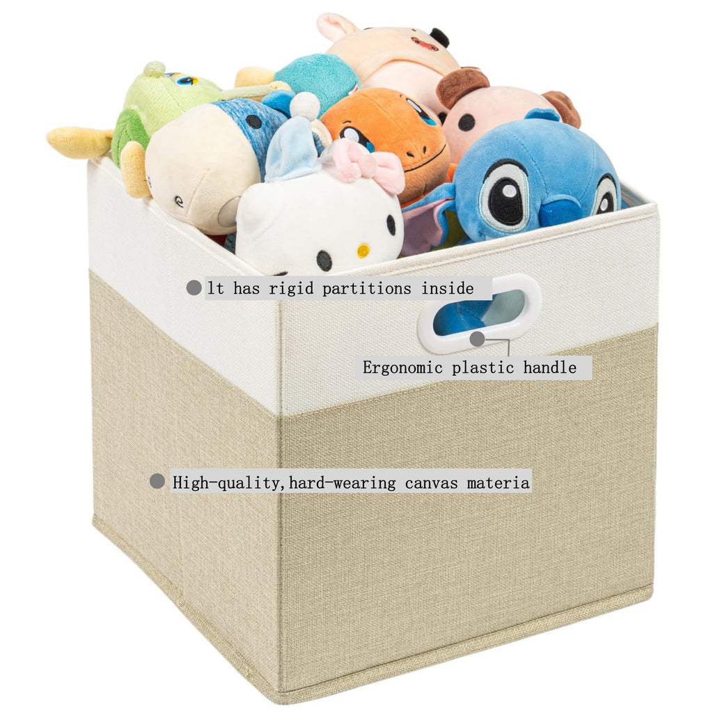 SOCOHOME Fabric Storage Boxes,33x33x33cm Storage Cube, Foldable Storage Baskets for Shelf Nursery ClosetLight Khaki/Cream White, 4 Pack