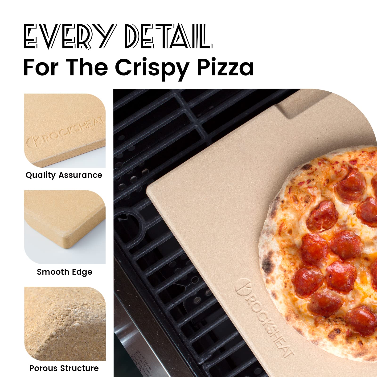 ROCKSHEAT Rectangular Pizza Stone - 30x38cm Baking Stone for Oven & Grill