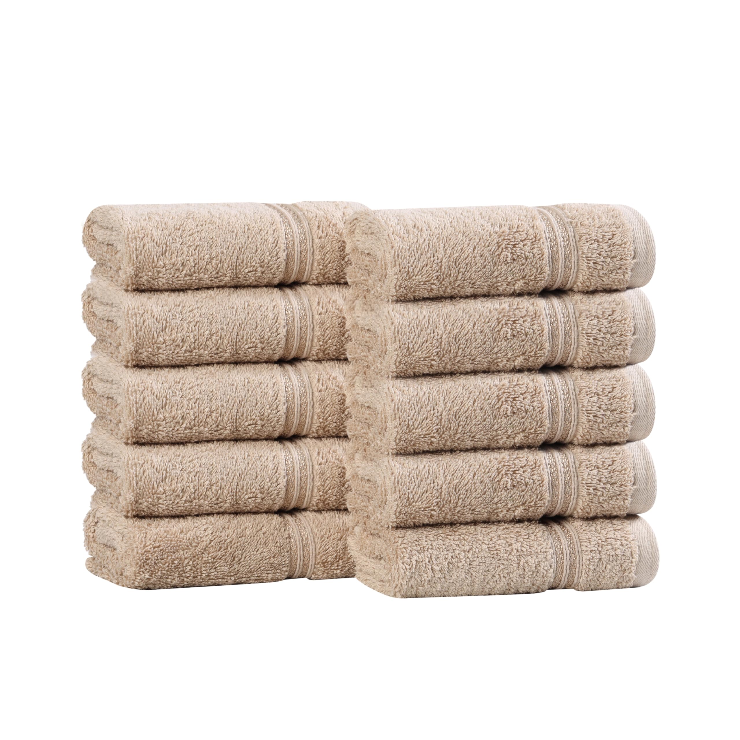 Superior 10-Piece Egyptian Cotton Face Towel Set - Toast - 600 GSM