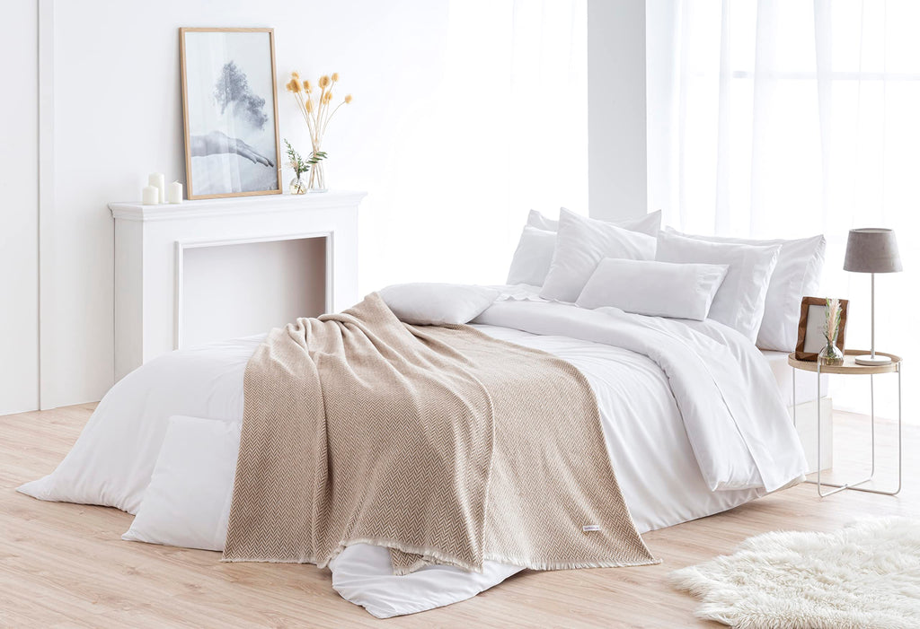 Todocama Extra Soft Cotton Blanket – Herringbone Sofa Cover, Sand Beige