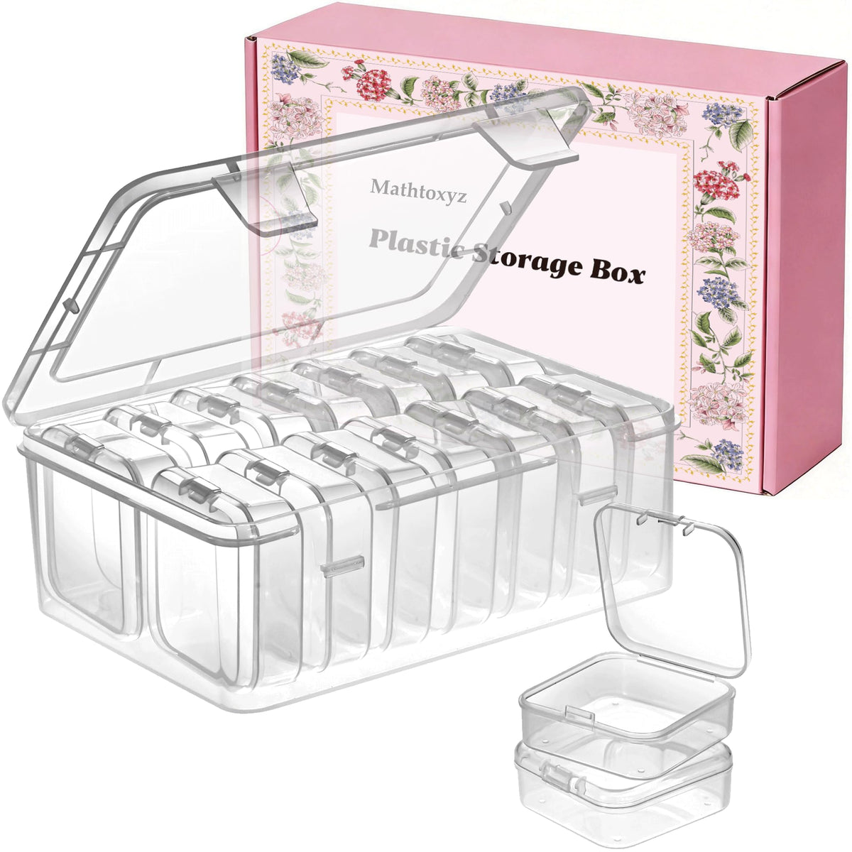 Mathtoxyz Bead Organiser Storage Box, 15 Pcs Small Plastic Storage Boxes Clear Clay Beads Storage Containers Case with Hinged Lid and Rectangle for - image 1