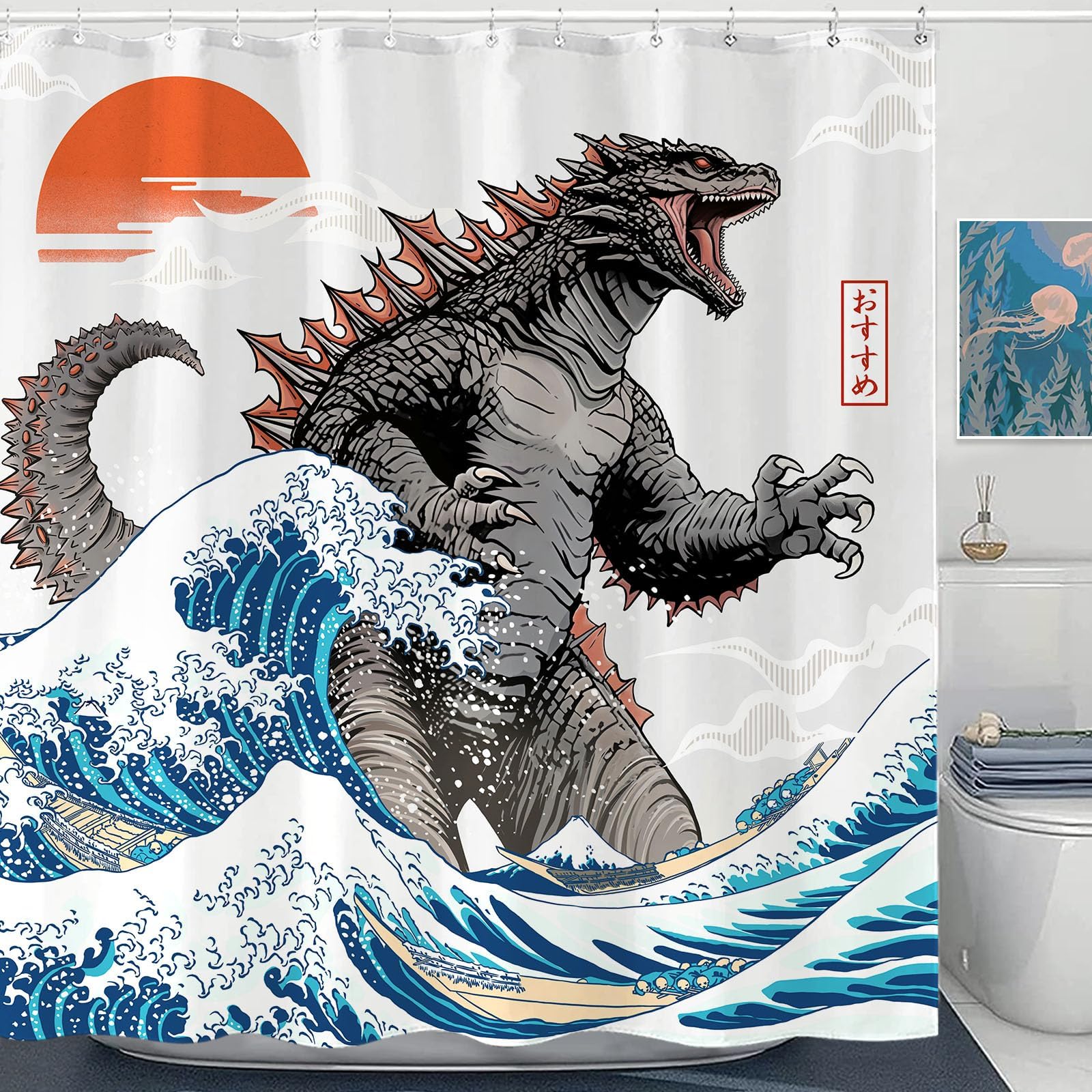 Wegklazax Japanese Monster Shower Curtain | 72x72 Waterproof Polyester