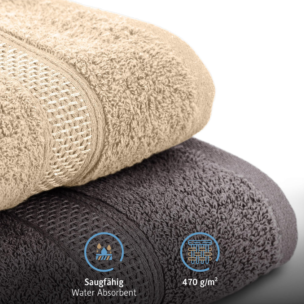 Komfortec Set of 8 Hand Towels 50 x 100 cm 100% Cotton Terry Towelling Soft Anthracite Grey/Beige - image 4