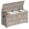 VASAGLE Farmhouse Storage Chest | 100cm Bench with Safety Hinges - Greige