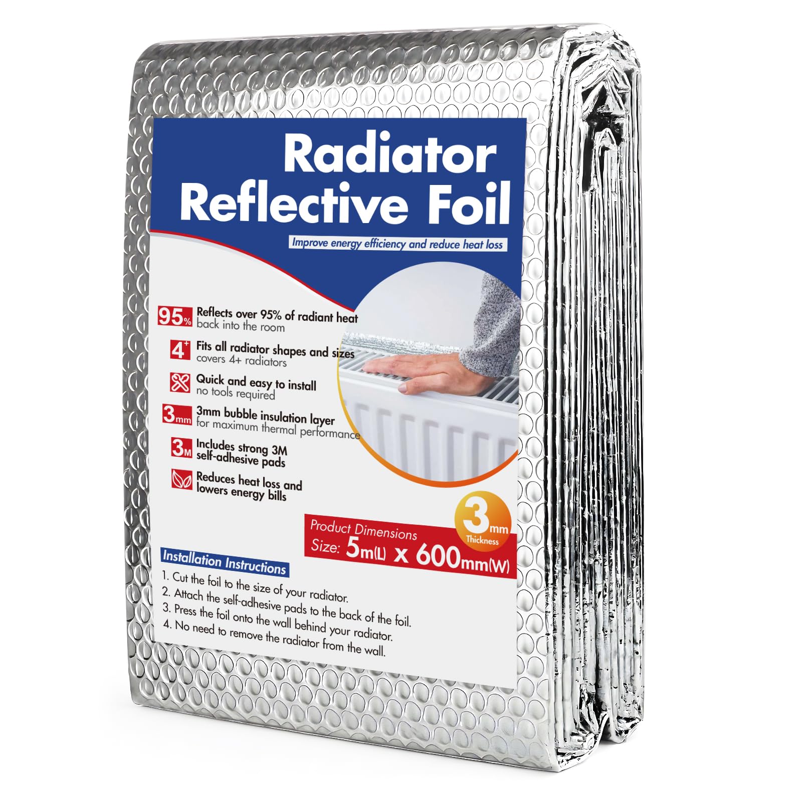 Radiator Reflector Foil Insulation Roll - 5m x 60cm