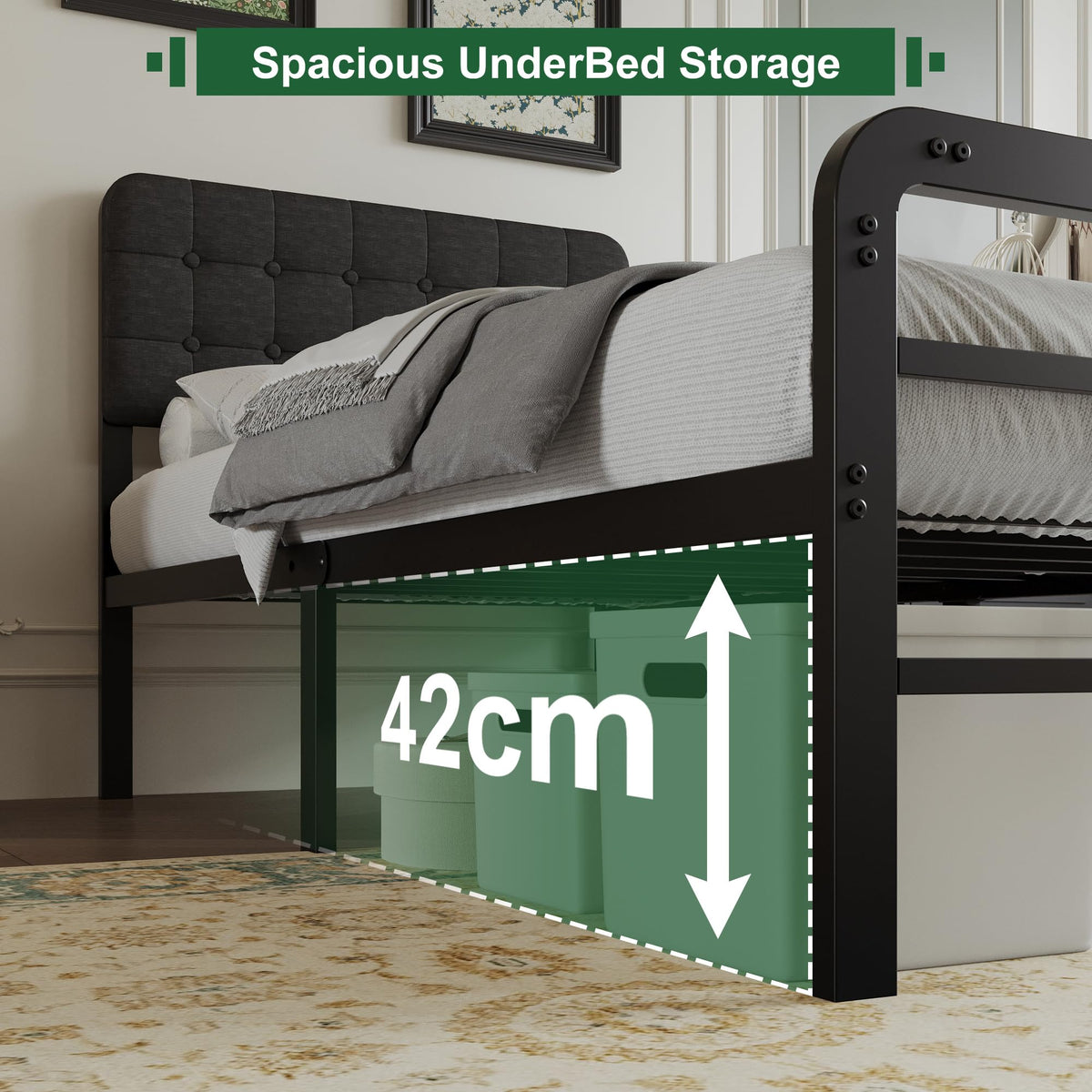 EMODA 3ft Single Bed Frame with Upholstered Headboard and Footboard - image 5