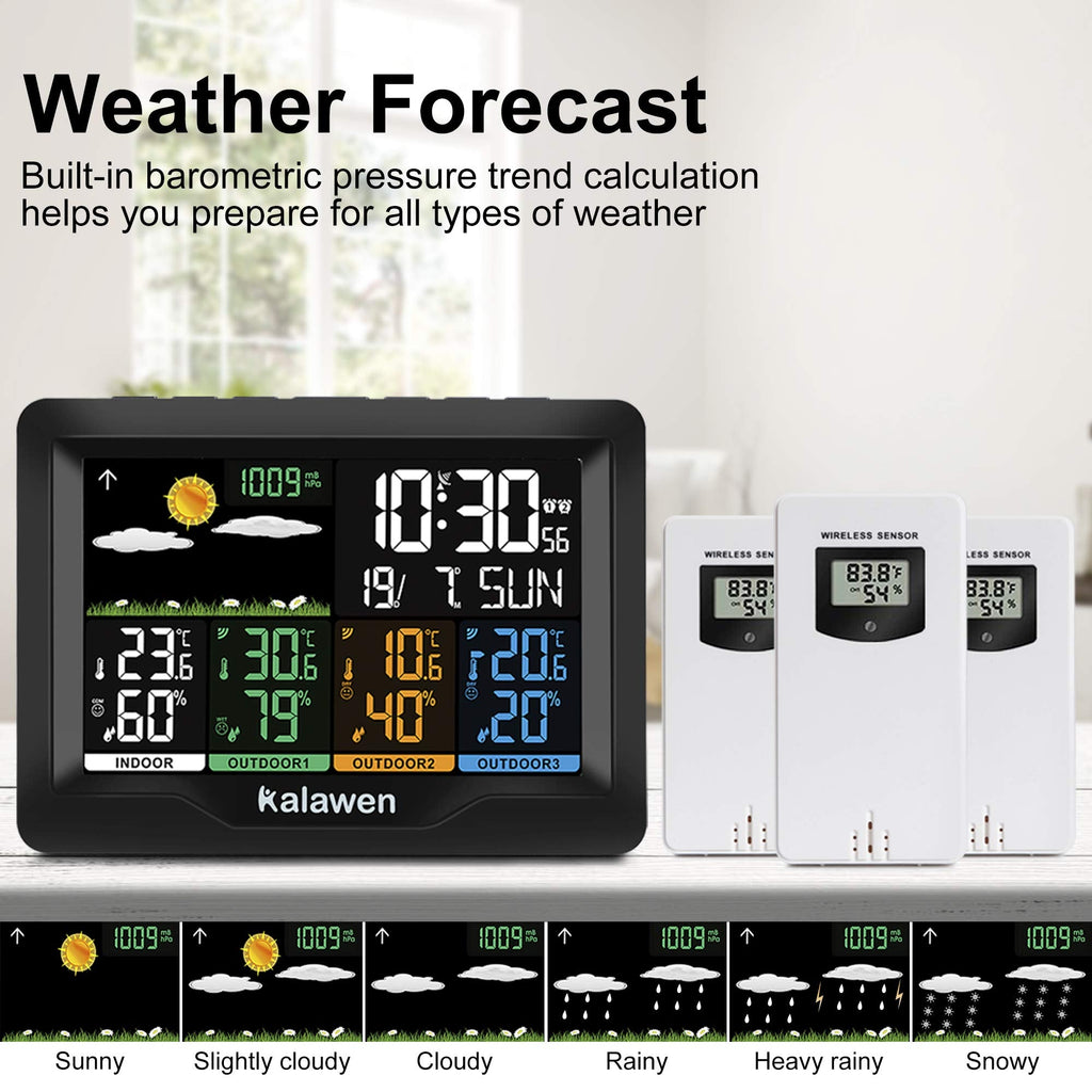 Kalawen Weather Station with 3 Outdoor Sensors | MSF Wireless Barometer