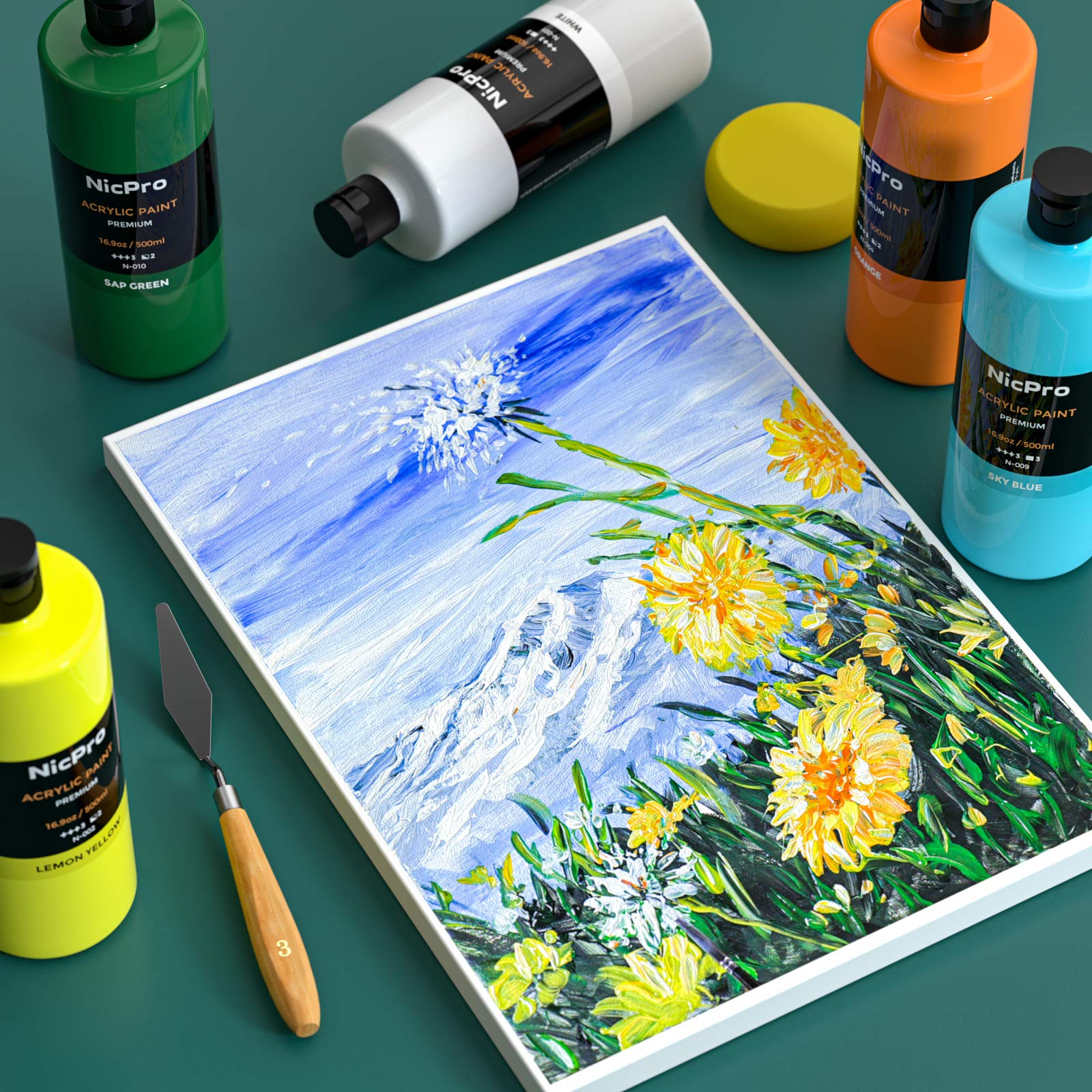 Nicpro 14 Color Bulk Acrylic Paint Set | 500ml Non-Toxic Art Supplies
