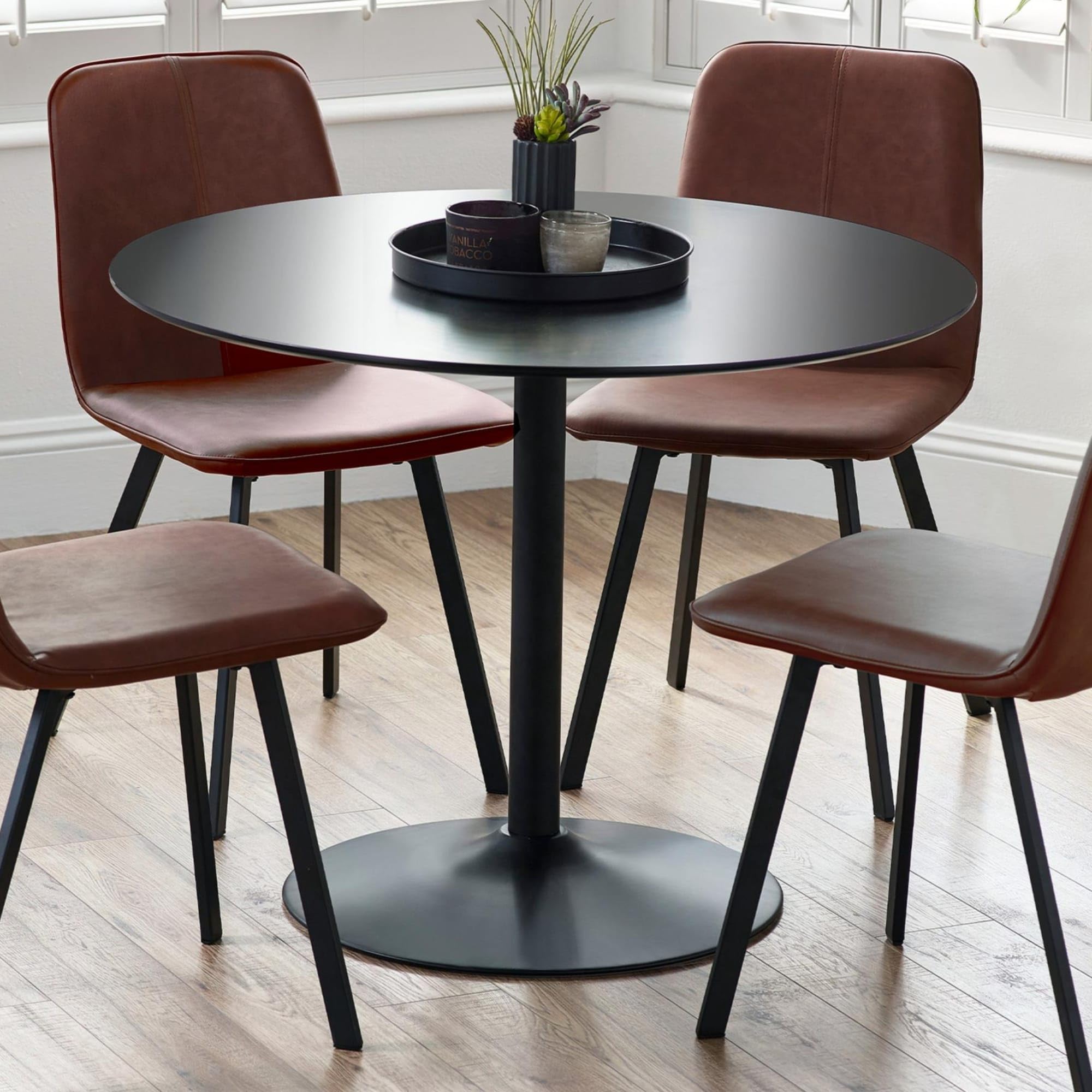 Julian Bowen Nero Round Dining Table – Black Modern Compact MDF