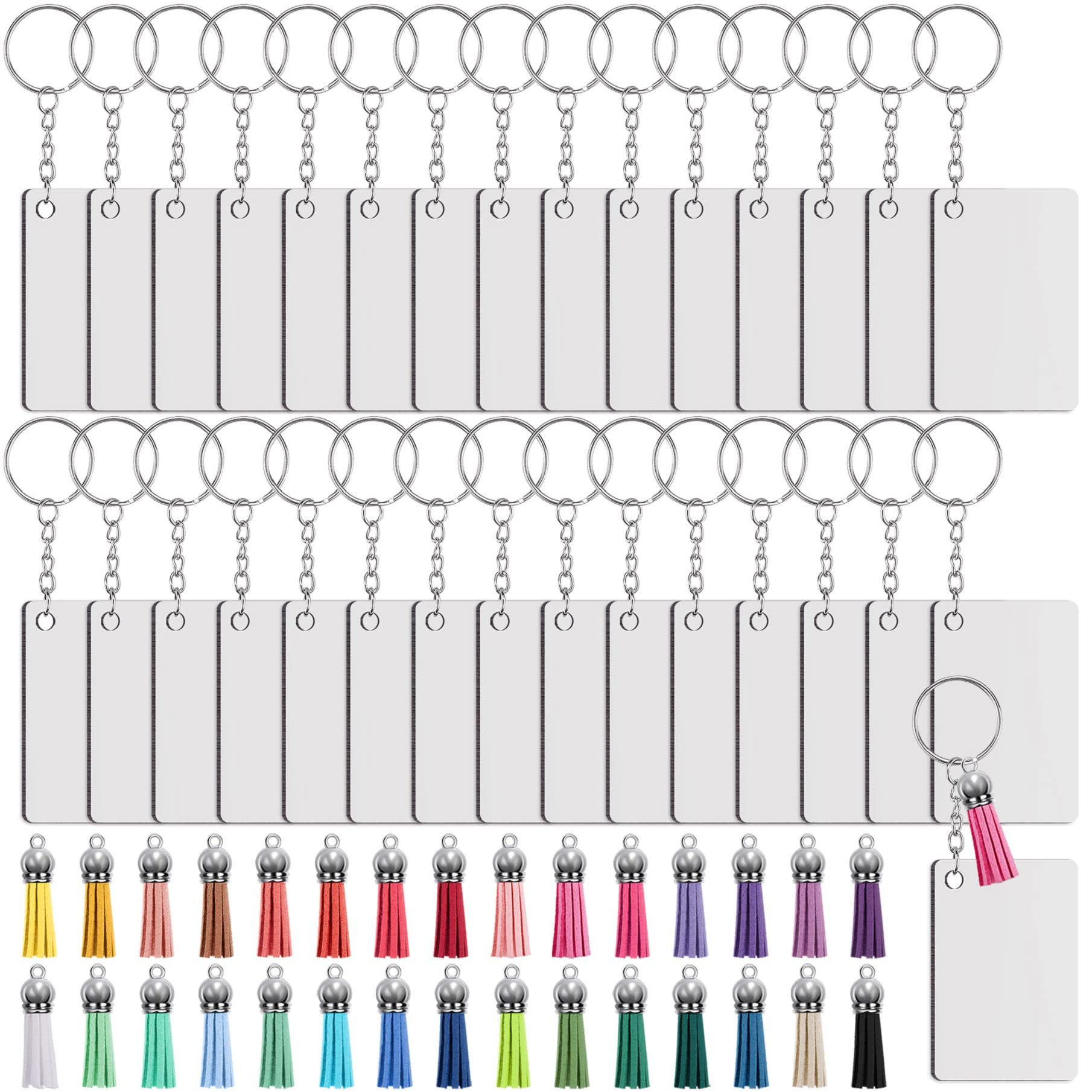 Duufin 120 Pcs Sublimation Keyring Blanks Set | Rectangle MDF Heat Transfer