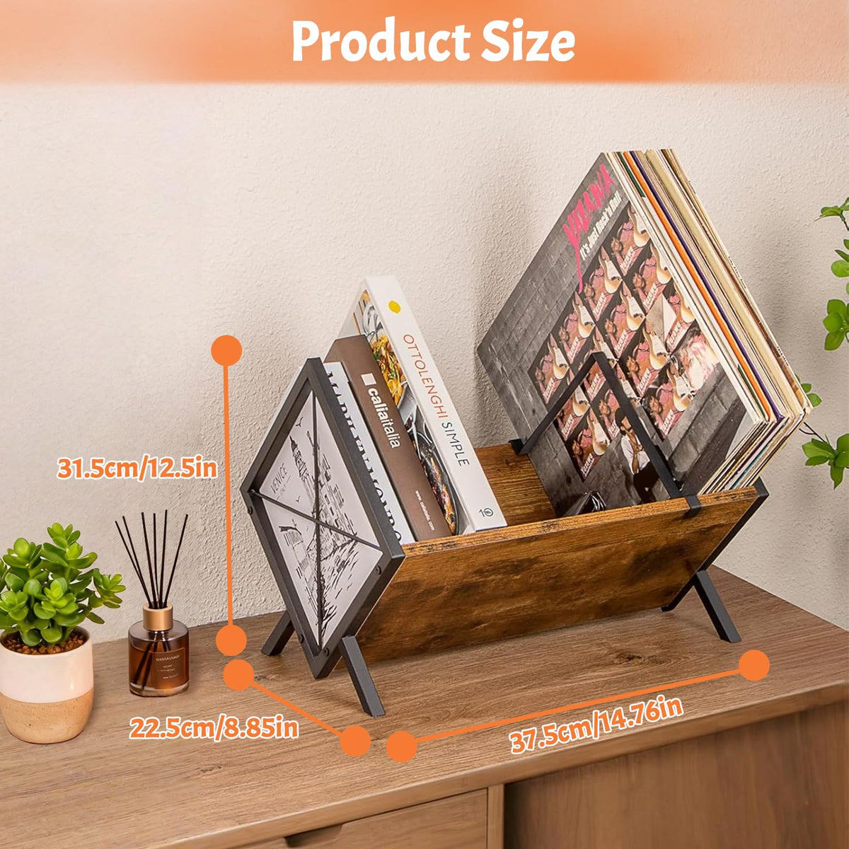24LP Vinyl Record Storage Rack, Wood & Iron Rack with Adjustable Divider - image 2
