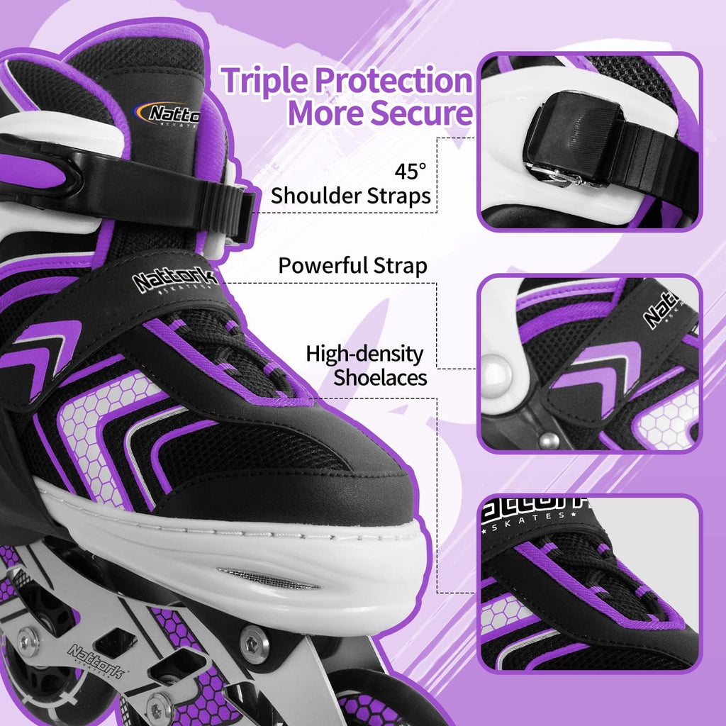 Nattork Girls Inline Skates – Adjustable Roller Skates with Light Up Wheels