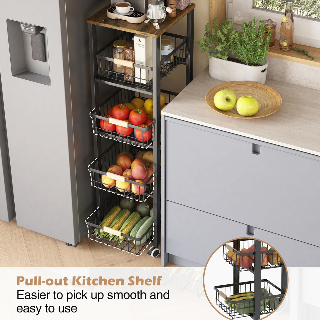 Jolof Store 5-Tier Kitchen Storage Trolley – Rolling Vegetable Rack, Black