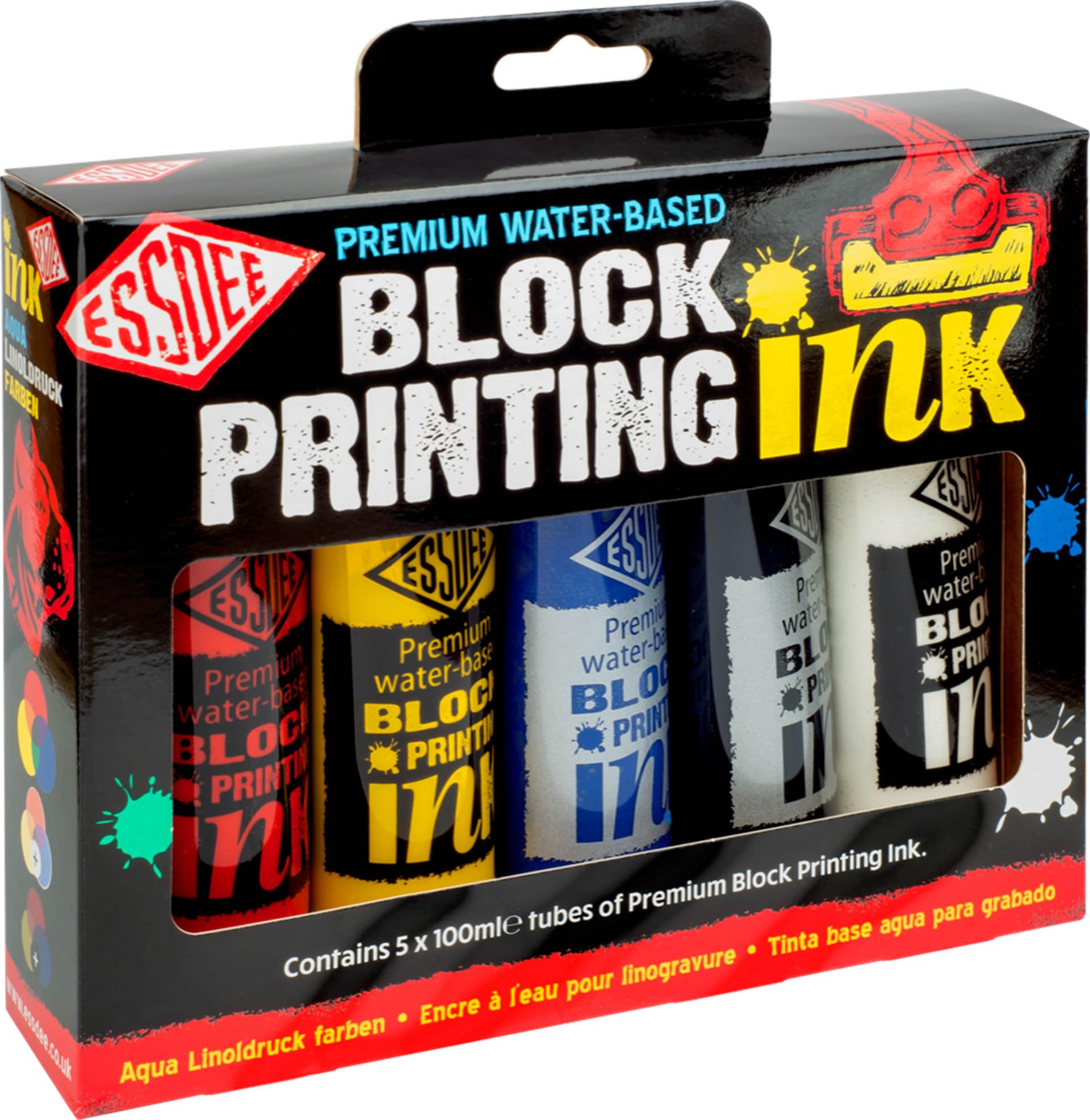 Essdee Block Printing Ink - Water-Based Primary Colours (5 x 100ml)