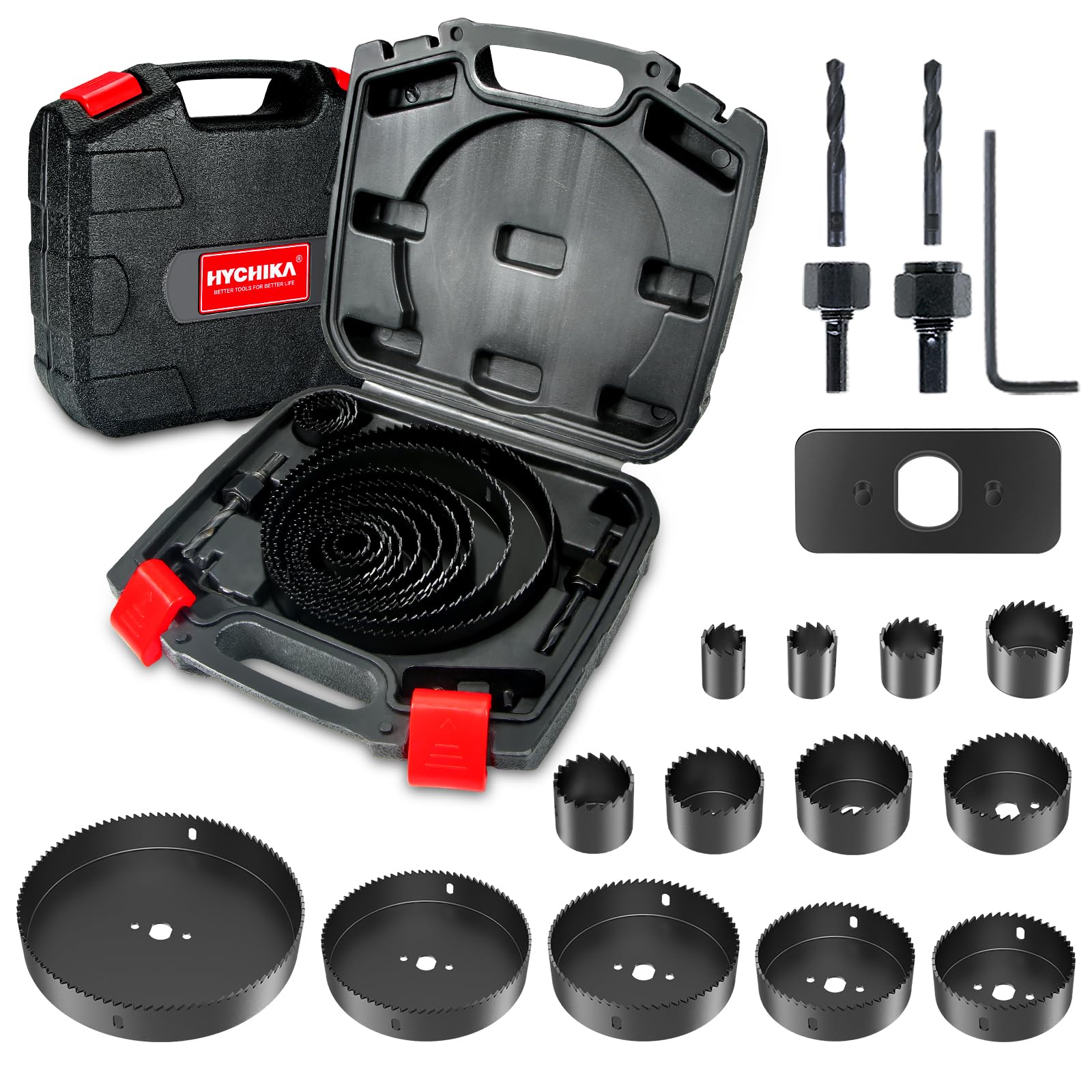 HYCHIKA 19-Piece Hole Saw Set (19mm-152mm) for Wood and PVC