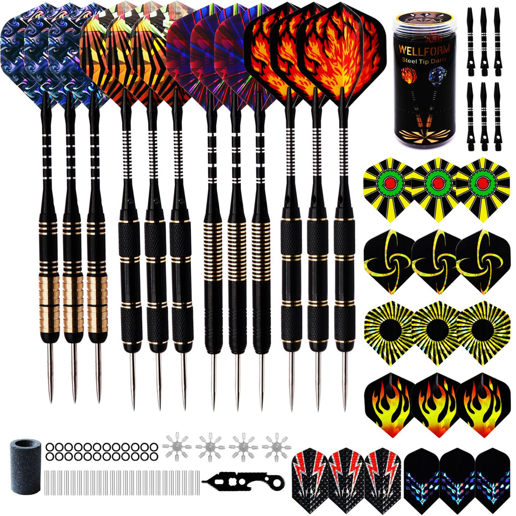 WELLFORM Professional Steel Tip Darts Set | 22g & 28g Brass Barrels