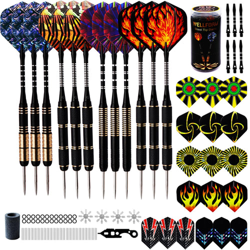 WELLFORM Professional Steel Tip Darts Set | 22g & 28g Brass Barrels