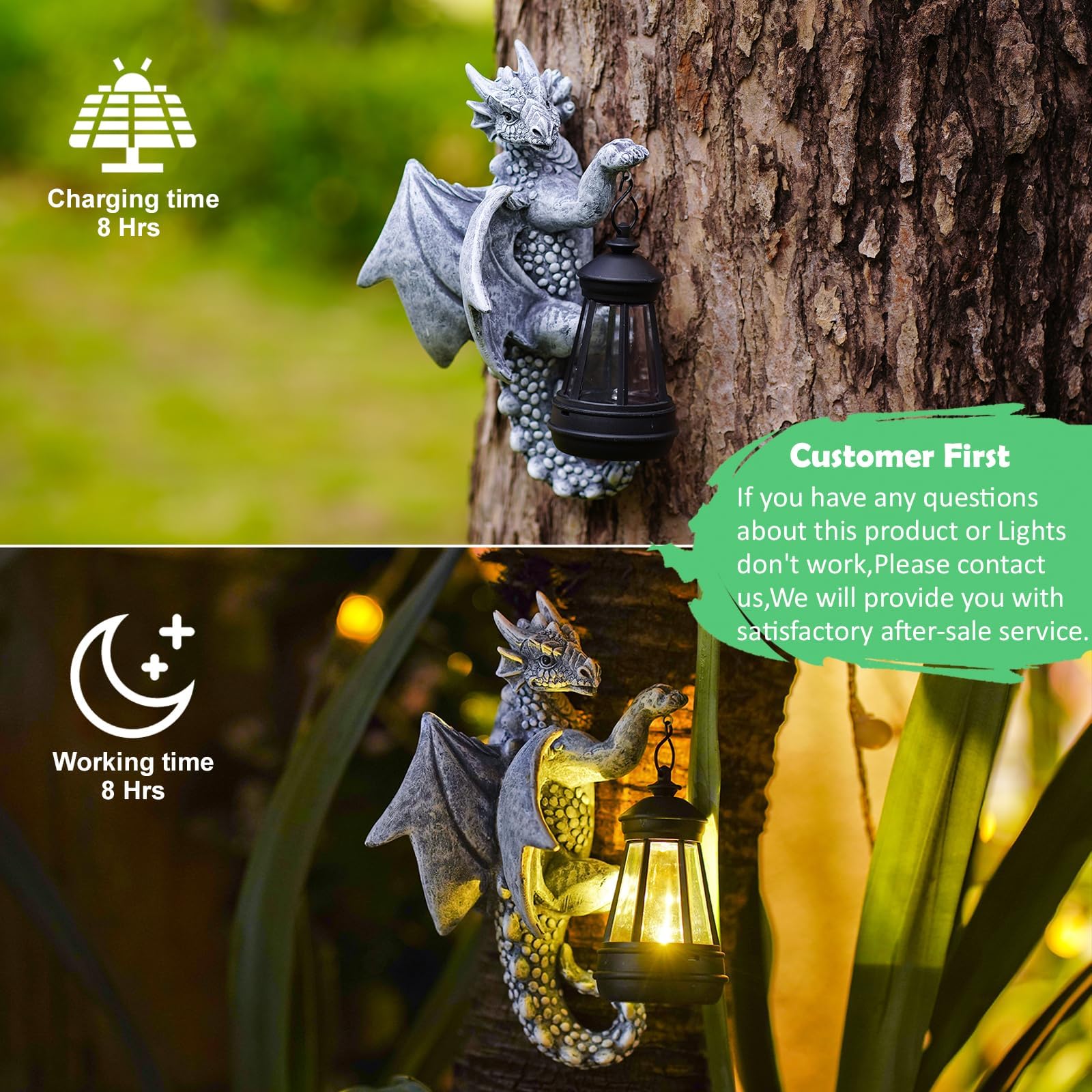 Jolof Store Garden Dragon Statue with Solar Lantern – Resin Tree Hugger Decor