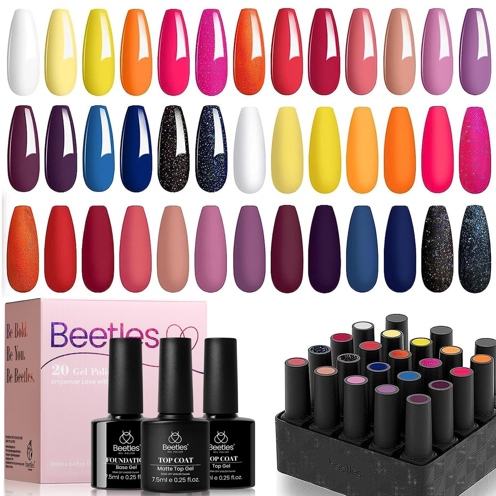 Beetles 20 Pcs Gel Nail Polish Kit – Sunset Soiree Glitter Set
