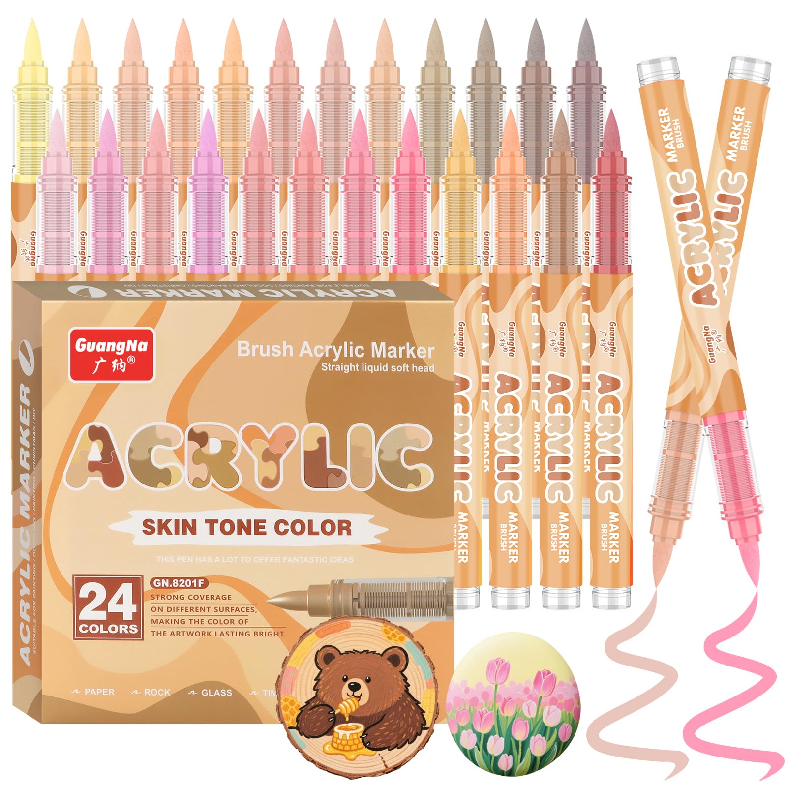 Funnasting 24 Skin Tone Acrylic Paint Pens – Soft Brush Tip Markers