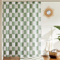 Sage Green Checkered Shower Curtain | Retro Fabric Bath Decor