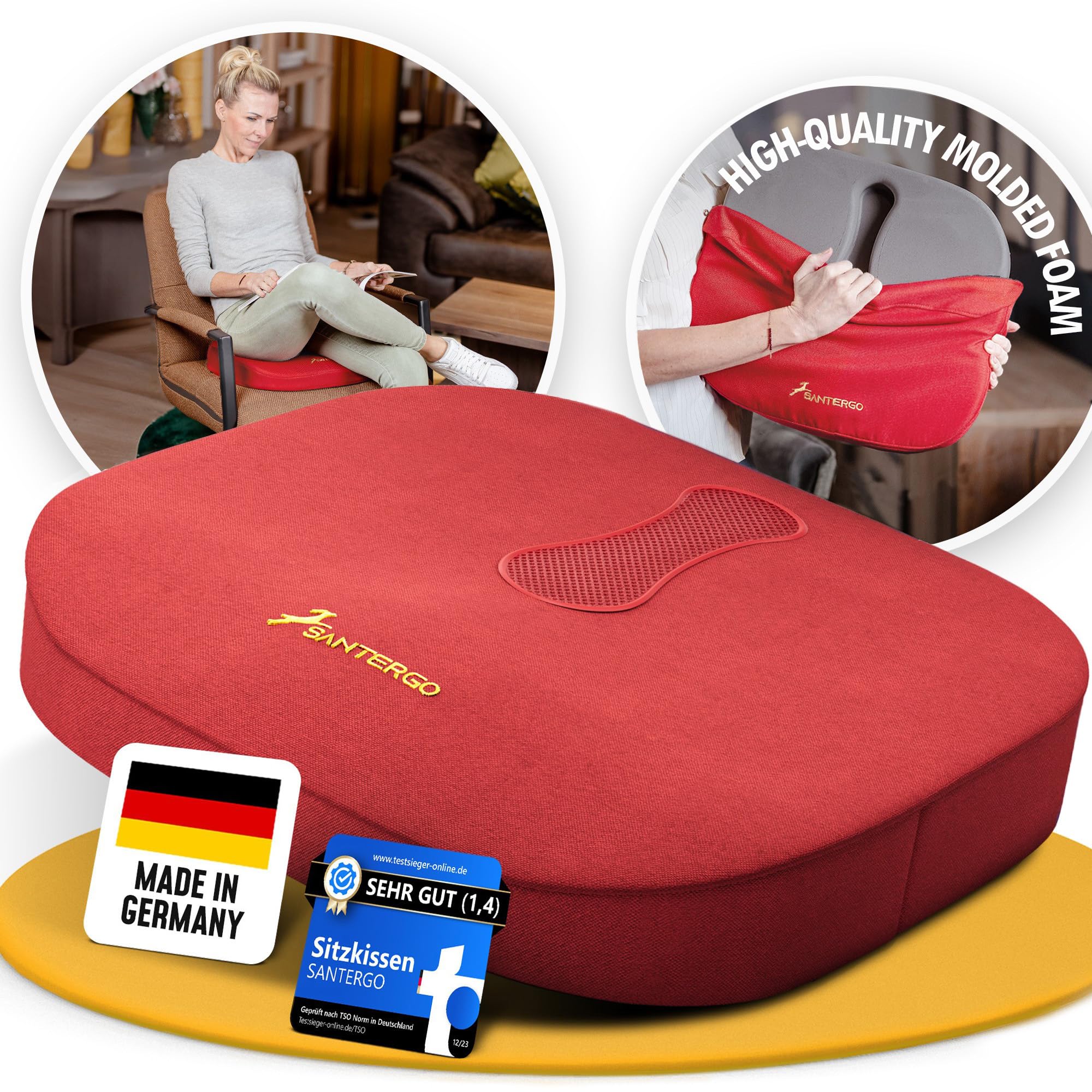SANTERGO Orthopaedic Seat Cushion – Ergonomic Foam for Office & Car