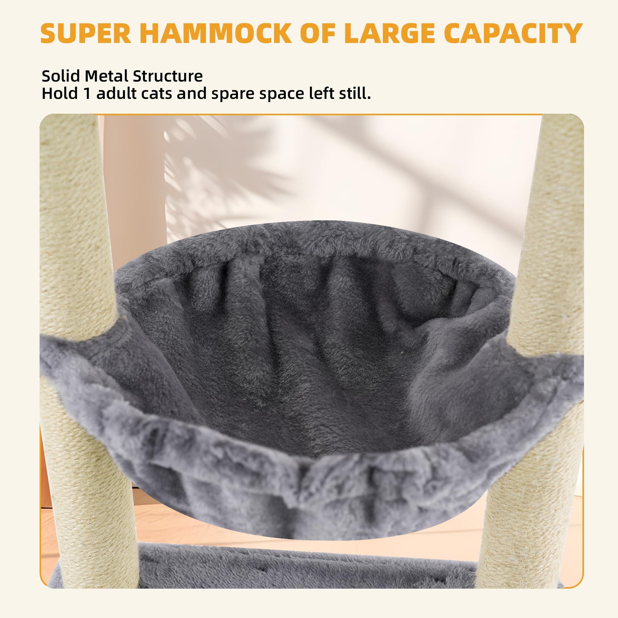 ROYPET 110cm Cat Tree Tower | Sisal Scratching Posts & Hammock - Grey